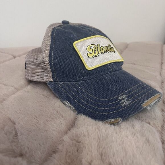 Blondie Trucker Hat Judith March Snapback Distressed Denim Vented One Size - Picture 12 of 13